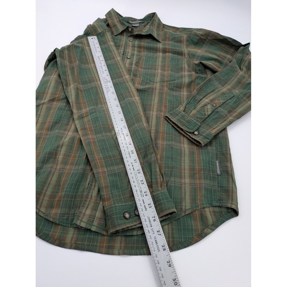 EXOFFICIO Mens Large Green Brown Plaid Long Sleeve Button Up Outdoor Travel - Picture 4 of 9